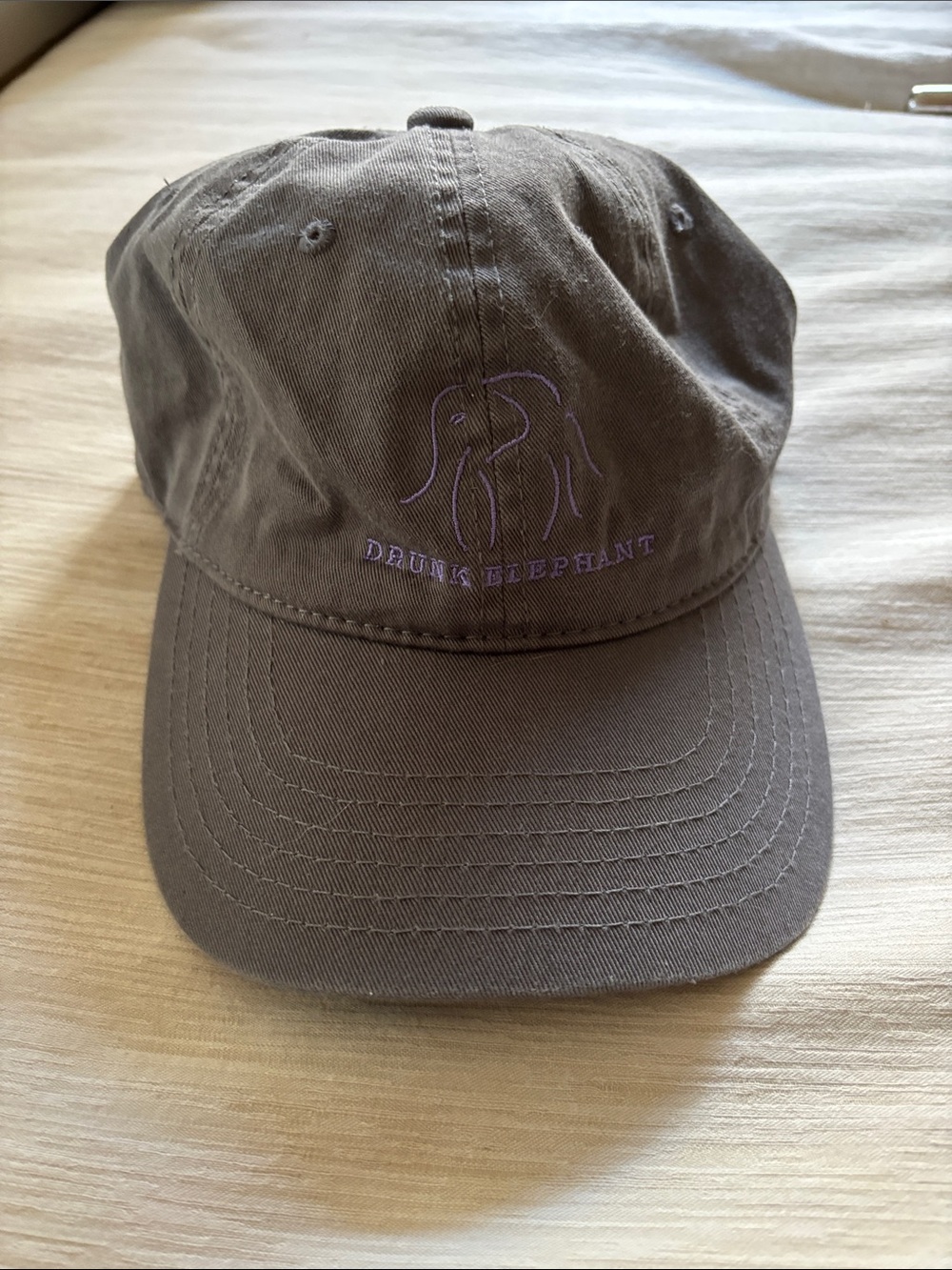 Drunk Elephant Gray Baseball Cap with Purple Embroidery